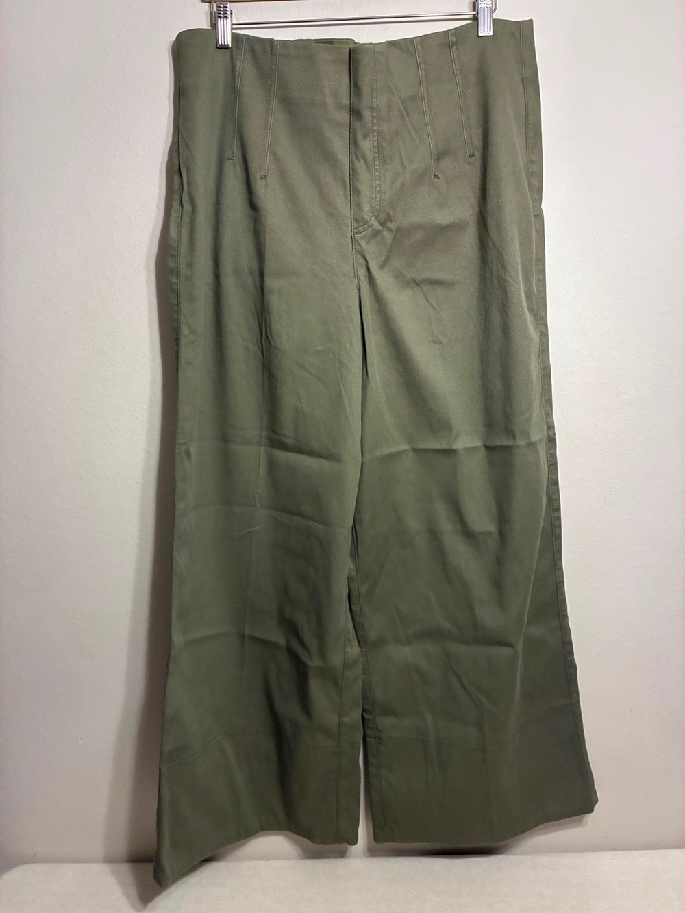 SPANX Women Twill Crop Wide Leg Pull On Pant Tuscan Olive Green 1X